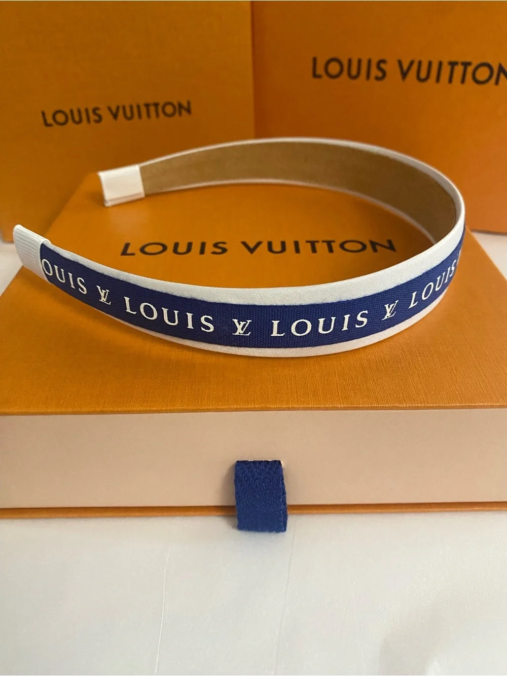Louis Vuitton Ribbon Navy & White Logo Headband